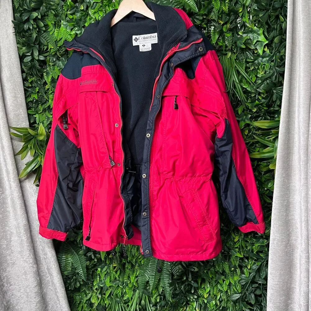 COLUMBIA SPORTSWEAR Jacket Mens M Red Black Bugaboo Full Zip 2 In 1 Fleece Lined